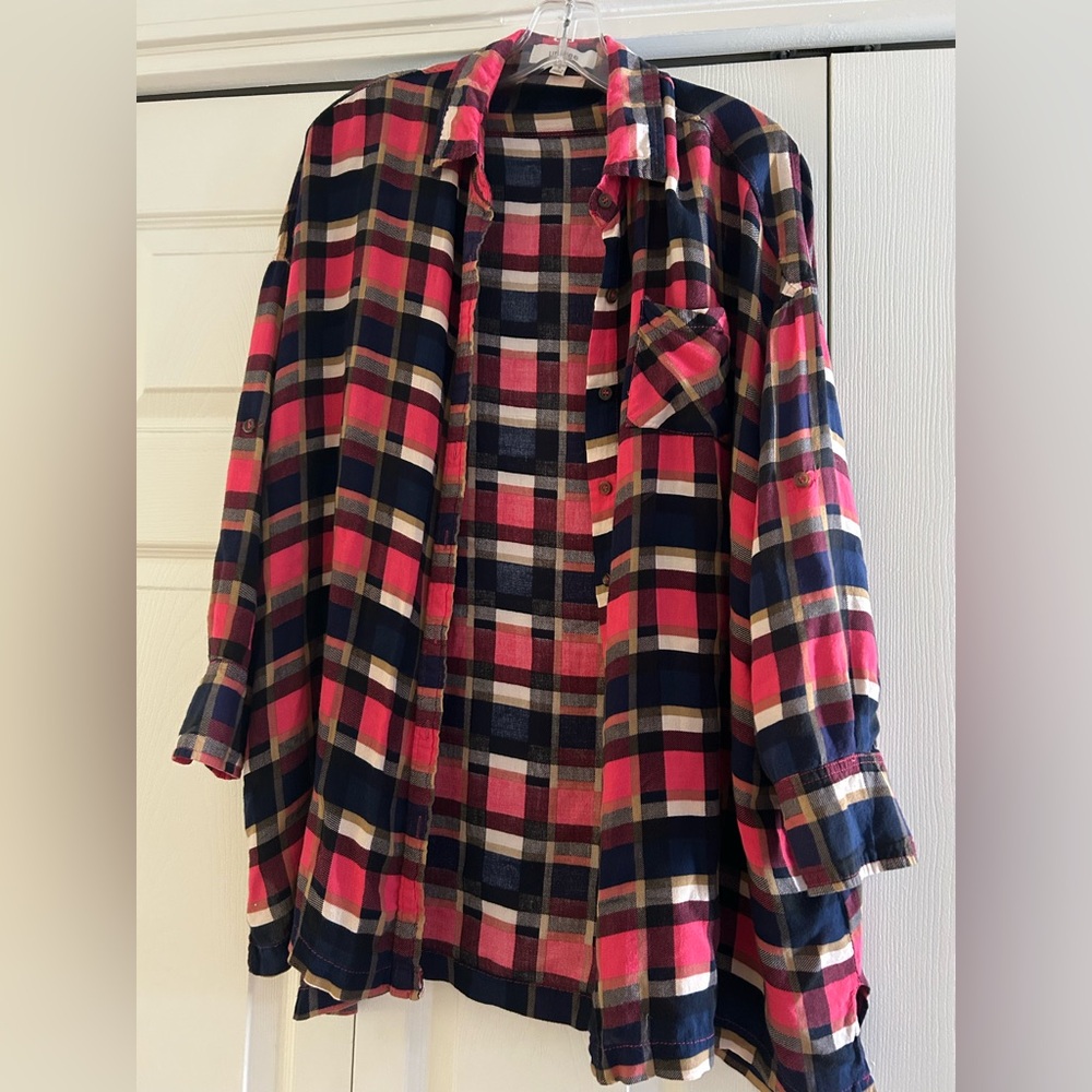 Umgee Pink and Navy Plaid Shirt